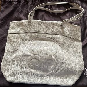 COACH JULIA LEATHER OP ART PERRY TOTE in off white